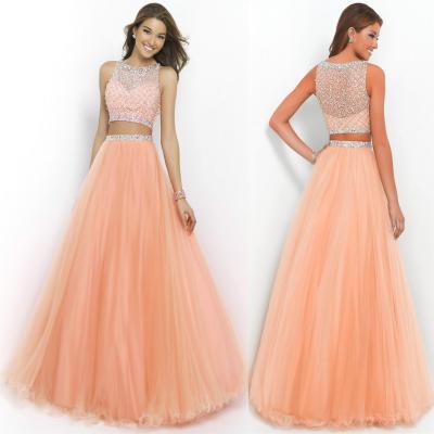 2015 Beads And Sequins Prom Dresses, O-Neck Prom Dresses, Real Made Prom Dresses,Two-Pieces Prom Dresses On Sale