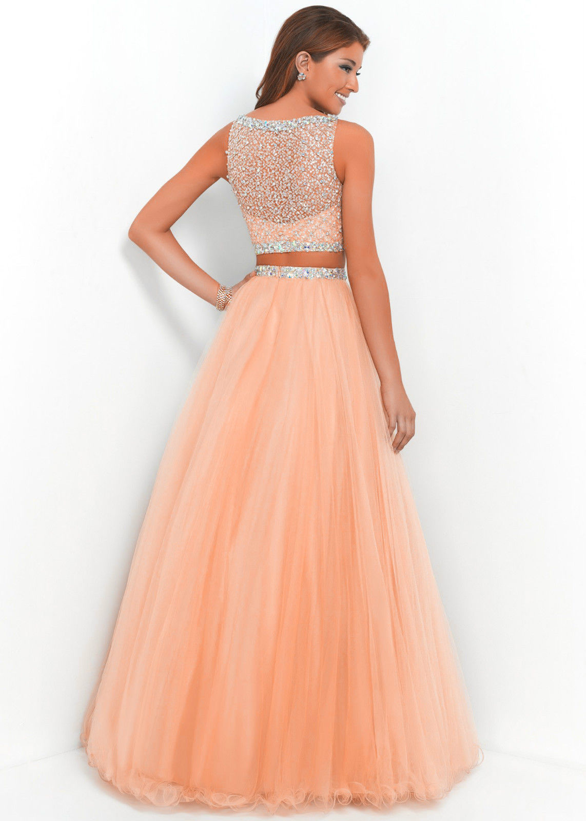 2015 Beads And Sequins Prom Dresses O Neck Prom Dresses Real Made Prom Dressestwo Pieces Prom