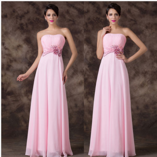 2015 Elegant Women Strapless Pink Chiffon Sweet Long Prom Dress on Luulla